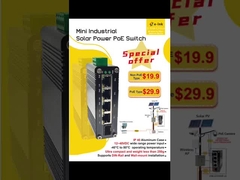 Interruptor industrial PoE con energía solar con 4 PoE, 1 SFP, entrada de CC, para uso al aire libre