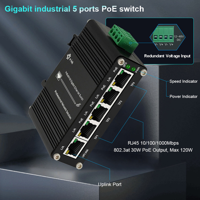 Mini Industrial 5 port Ethernet POE Switch with 4 Port PoE 12~48V DC Input