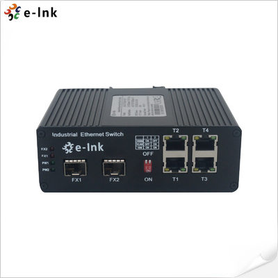 Industrial 4 Port PoE+ Switch 30W Per Port 2 SFP Uplinks 250m Distance