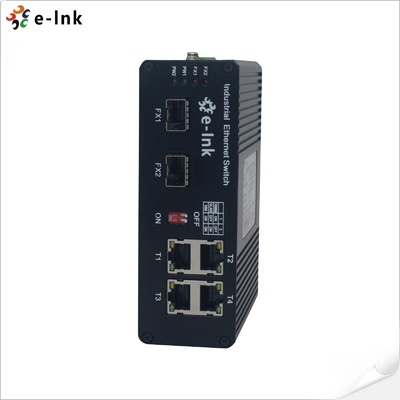 Industrial 4 Port PoE+ Switch 30W Per Port 2 SFP Uplinks 250m Distance