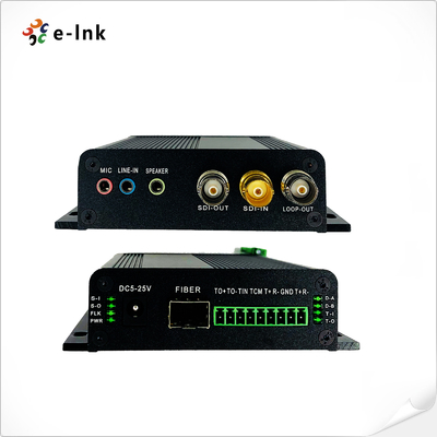 1Ch bidireccional 3G-SDI con loop-out + 1Ch Tally + 2Ch bidireccional RS485 o RS422 + 2Ch Audio estéreo + 1Ch Micrófono sobre convertidor de fibra