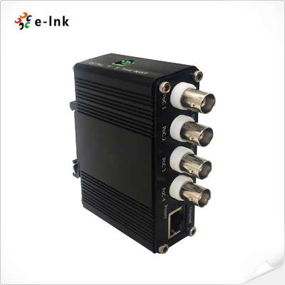Ethernet DIN-Rail sobre receptor coaxial con entrada de 4 canales y función PoC
